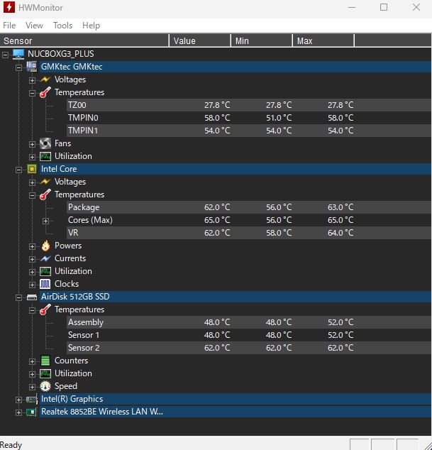 CPUID HWMonitorによる測定値
