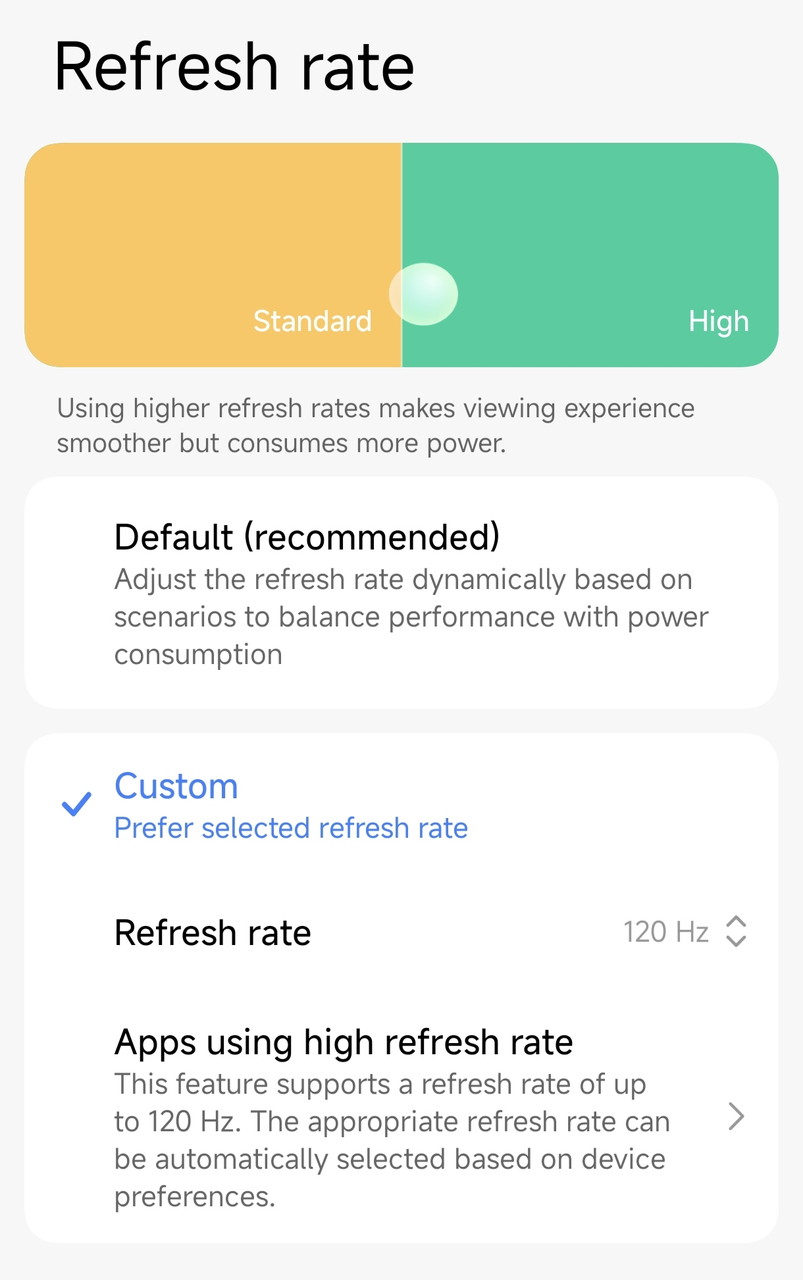 リフレッシュレート設定画面