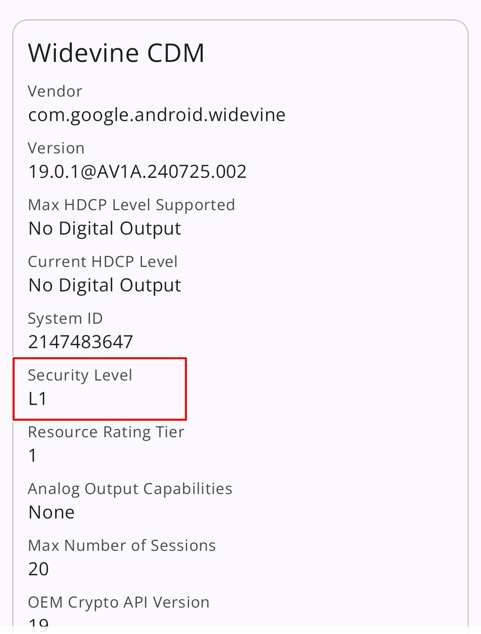 Widevine確認画面