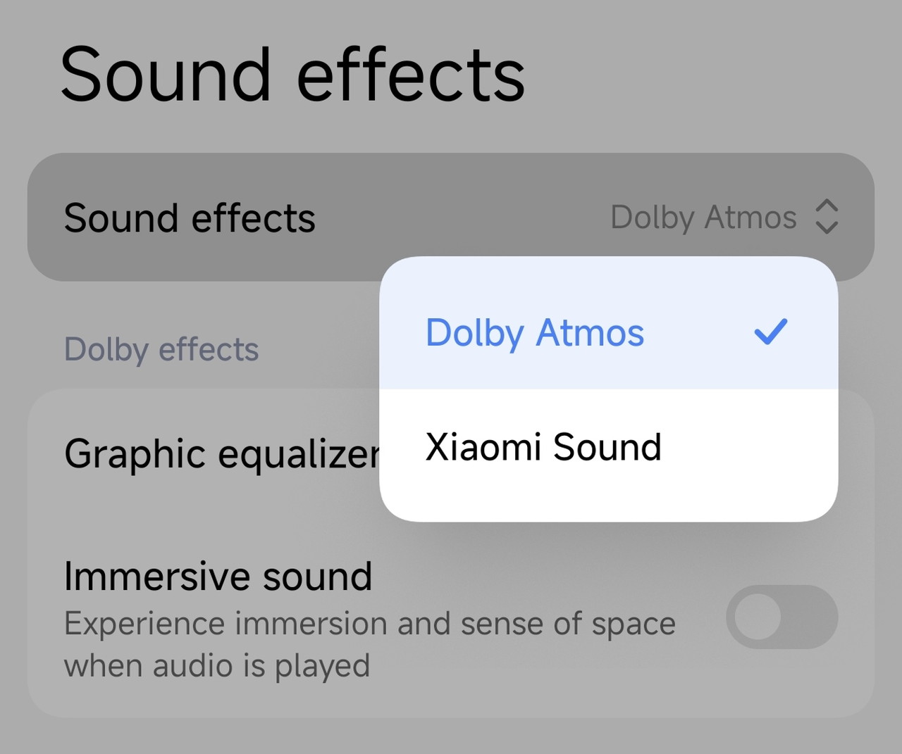 サウンドエフェクトの切り替え画面