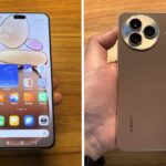 Xiaomi Civi 5 Proを手に持っている(裏と表)