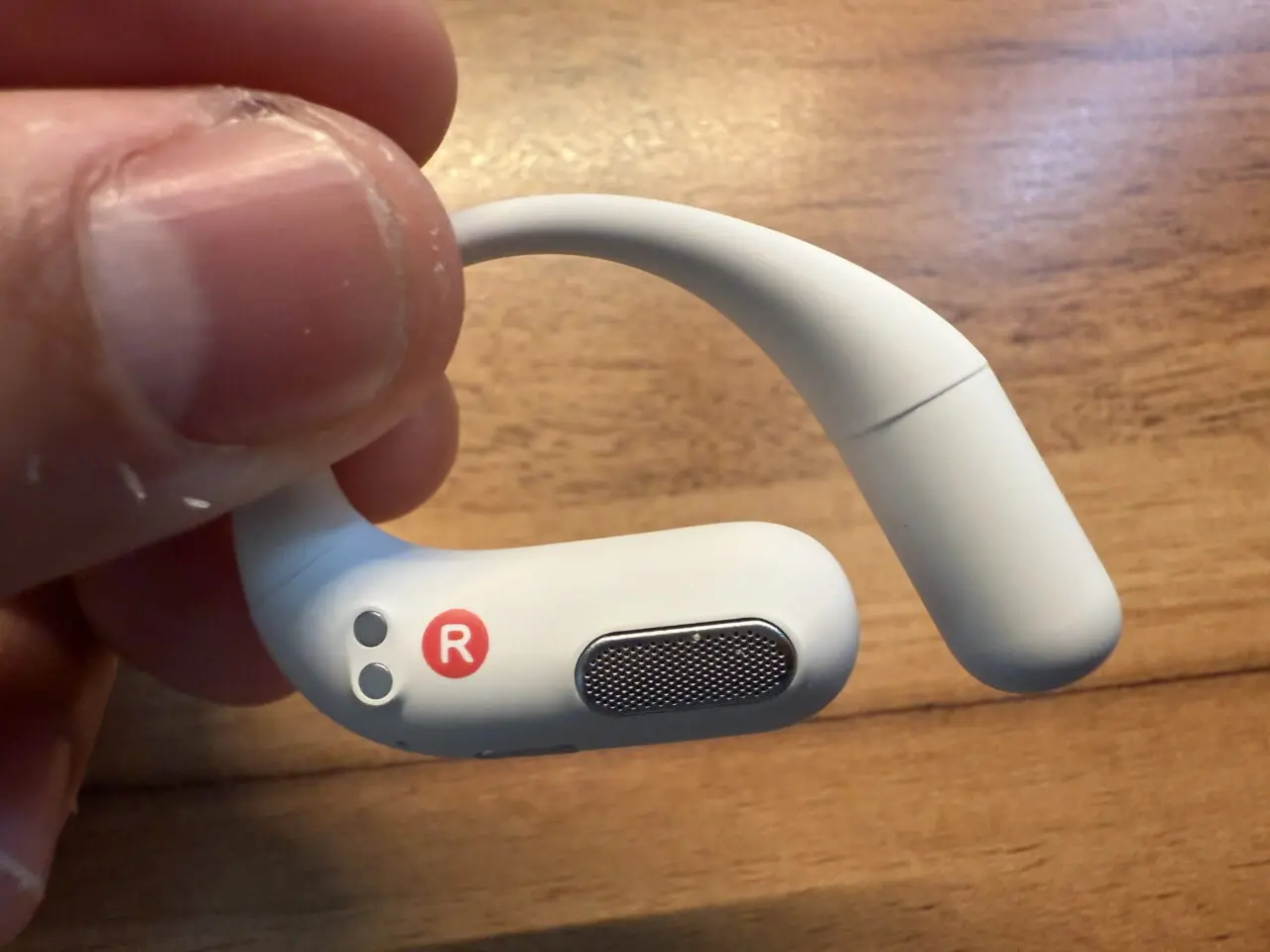 ACEFAST ACEFIT Proのイヤホン単体を指で摘まんでいる(裏面)