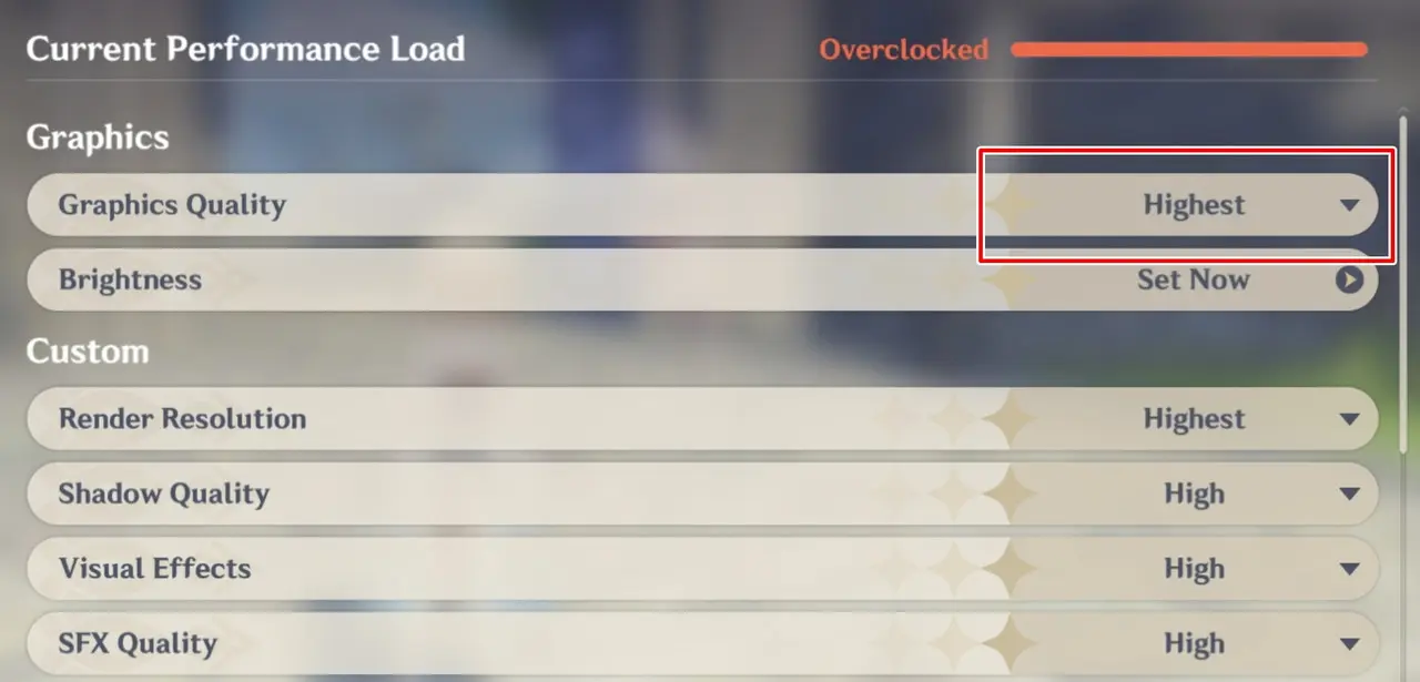 原神の画質設定画面(最高)