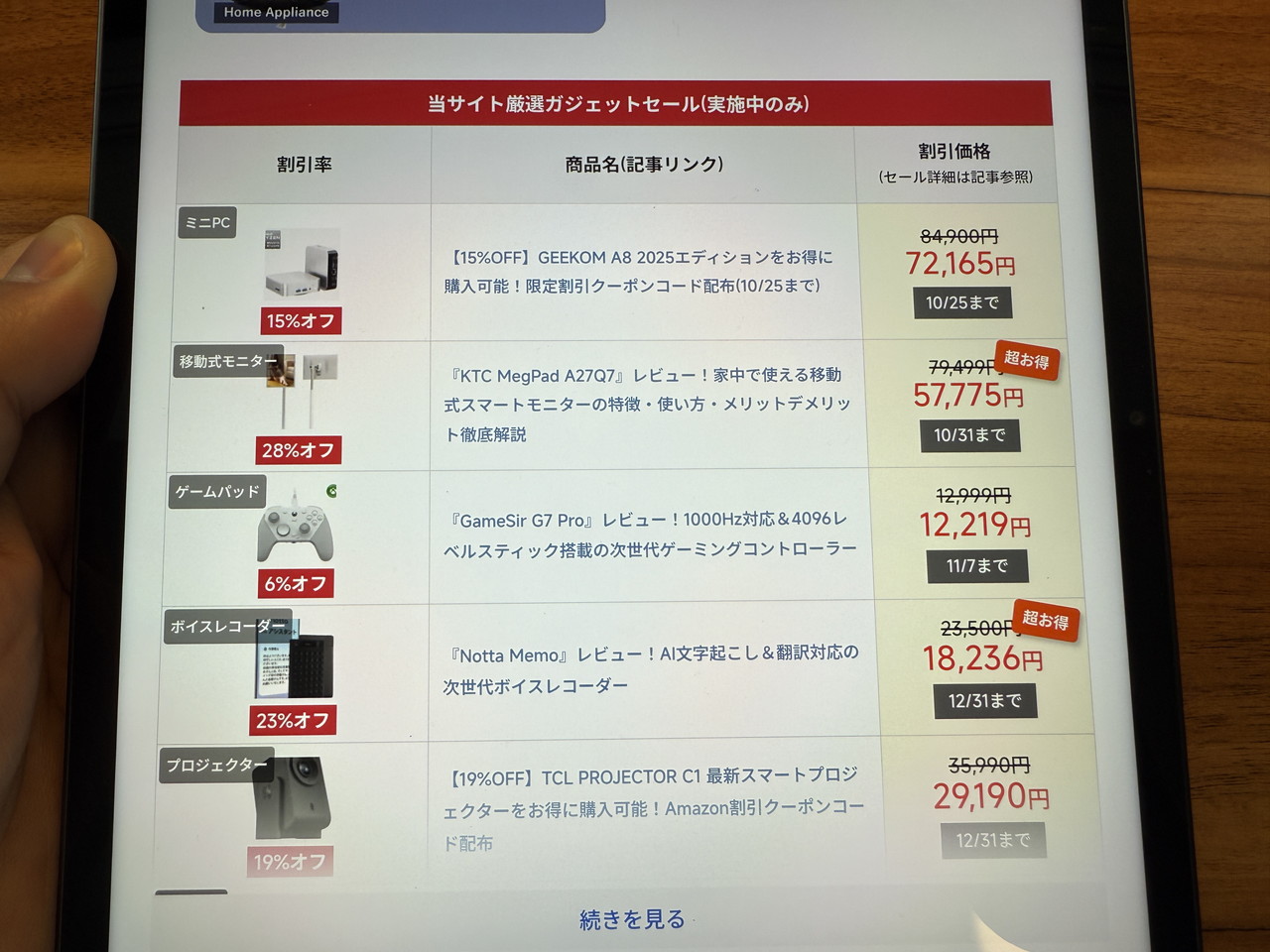 Xiaomi Pad 8でウェブサイトを閲覧している様子(ズーム)