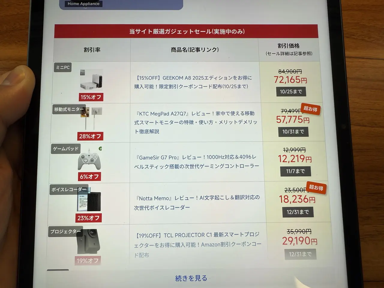 Xiaomi Pad 8でウェブサイトを閲覧している様子(ズーム)