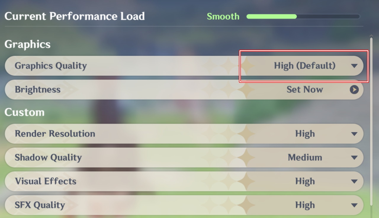 原神の画質設定画面(高画質)