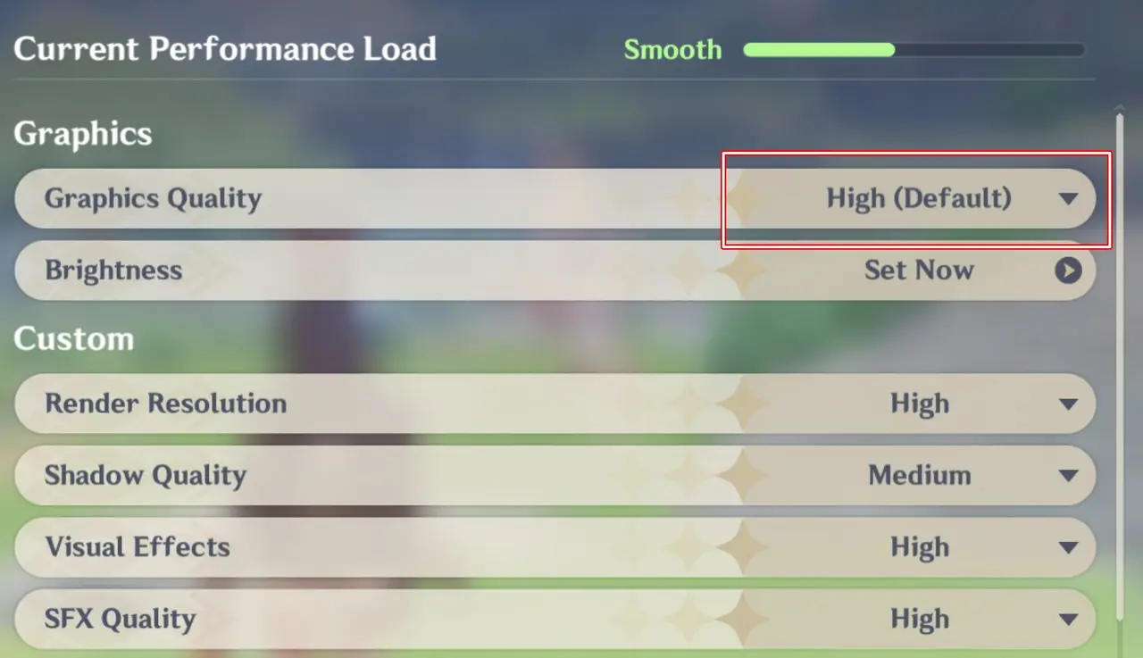 原神の画質設定画面(高画質)