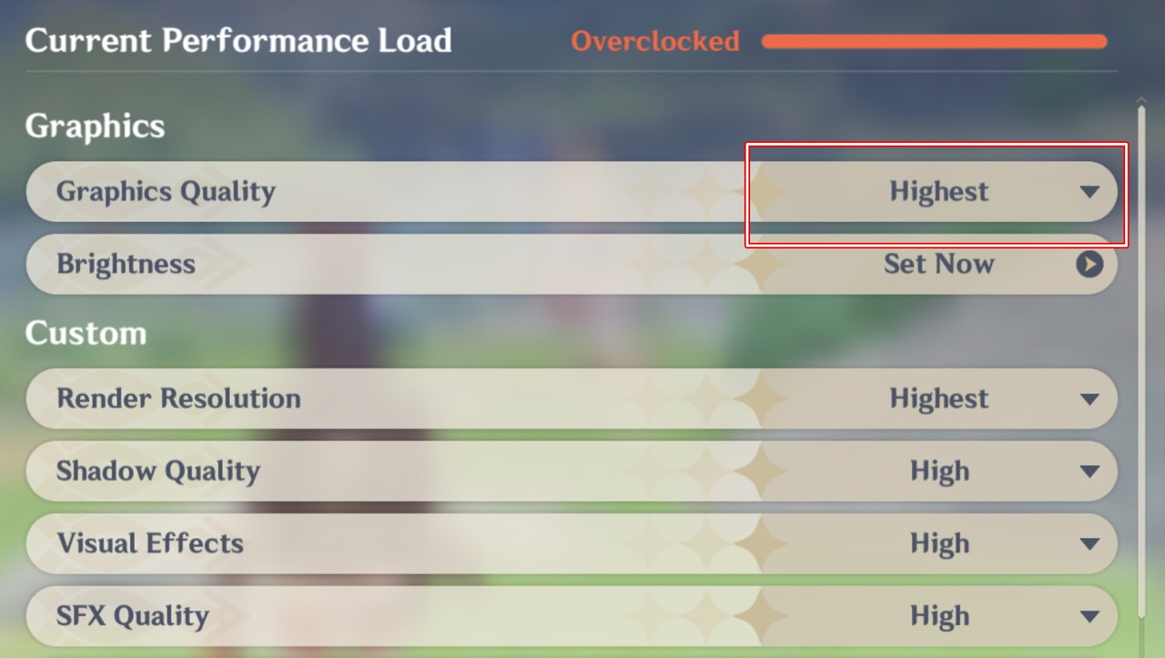 原神の画質設定画面(最高画質)