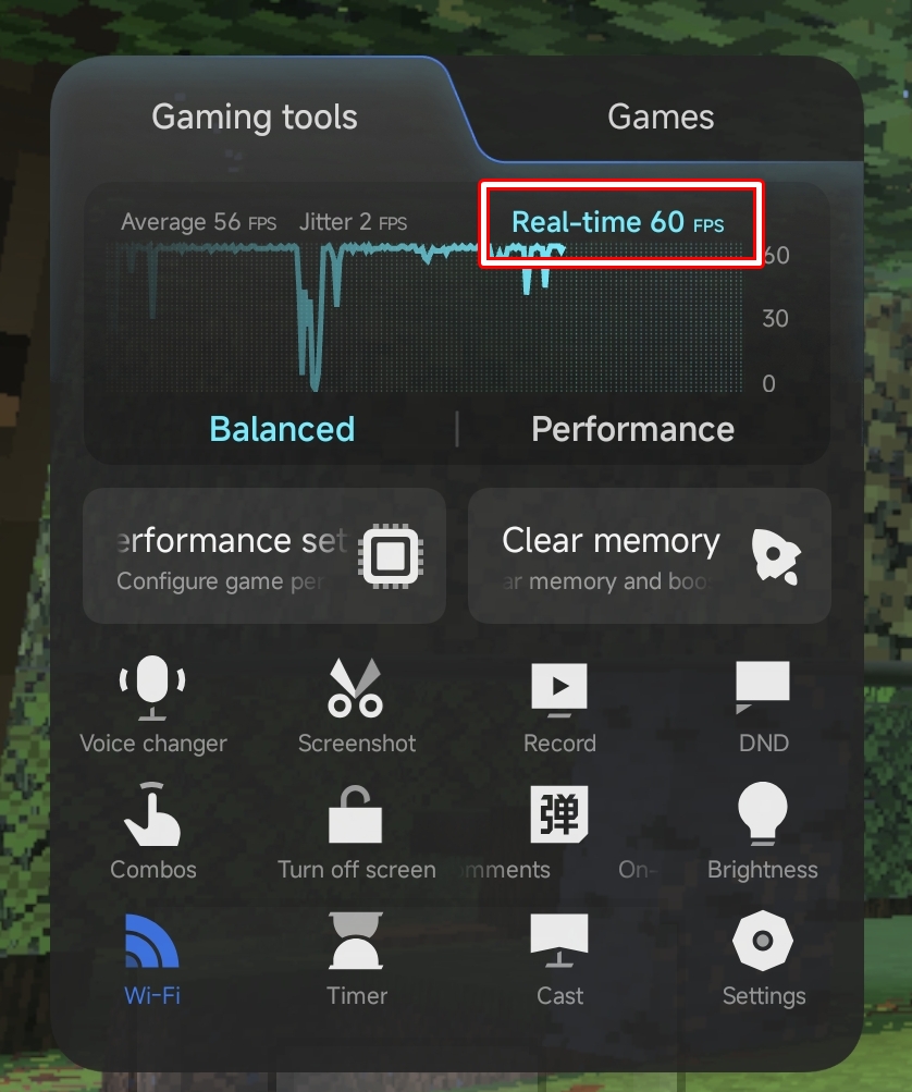 マインクラフトプレイ時のフレームレート確認画面