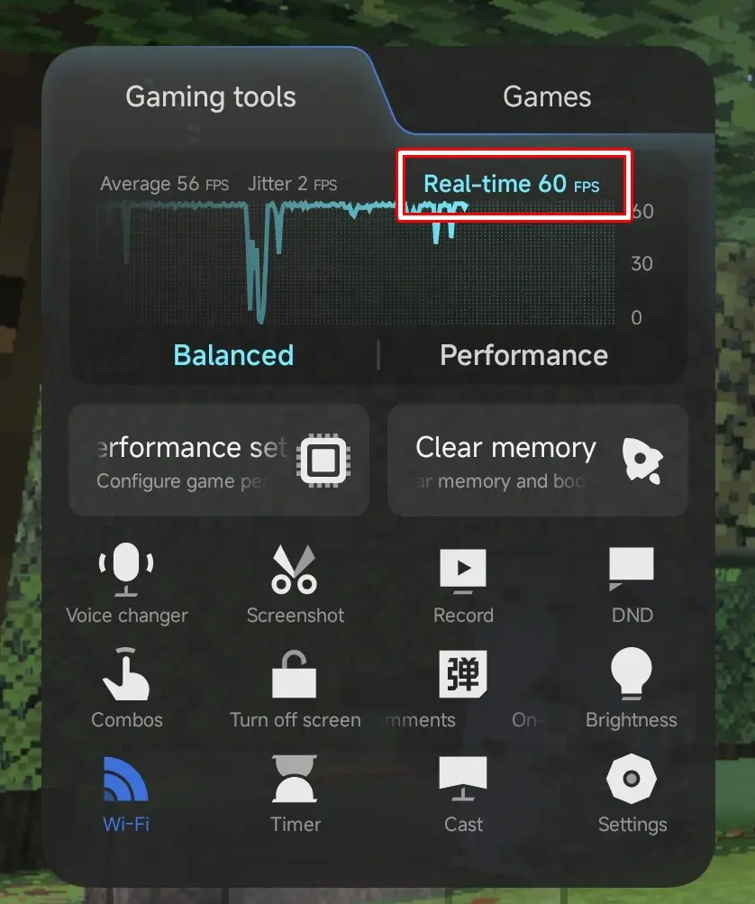 マインクラフトプレイ時のフレームレート確認画面