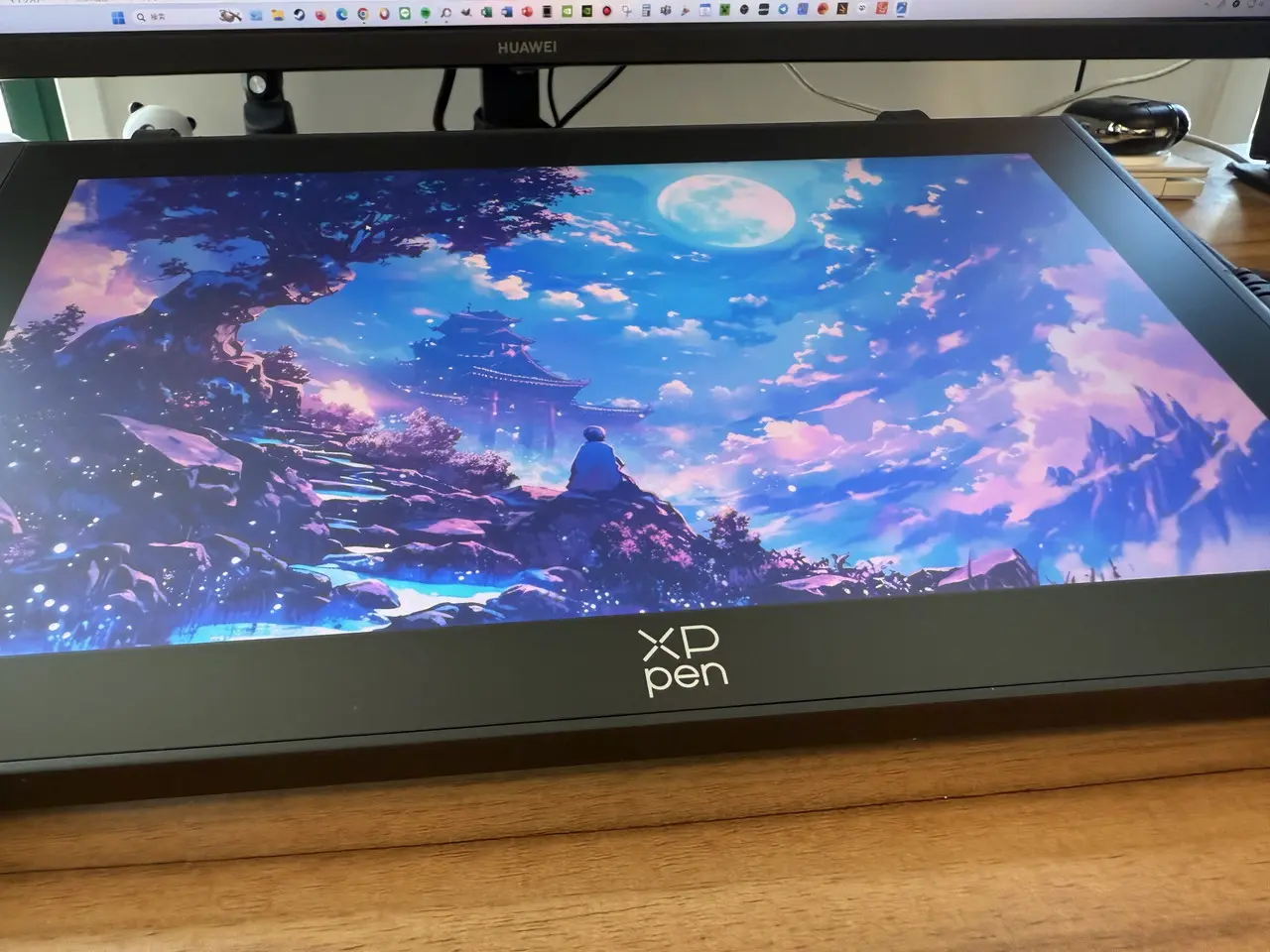 作業中のXPPen Artist 12 3rdの画面を斜めから見た様子