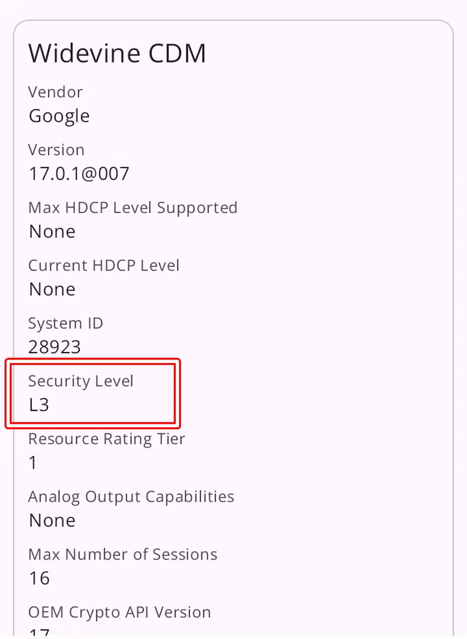 Widevineの確認画面