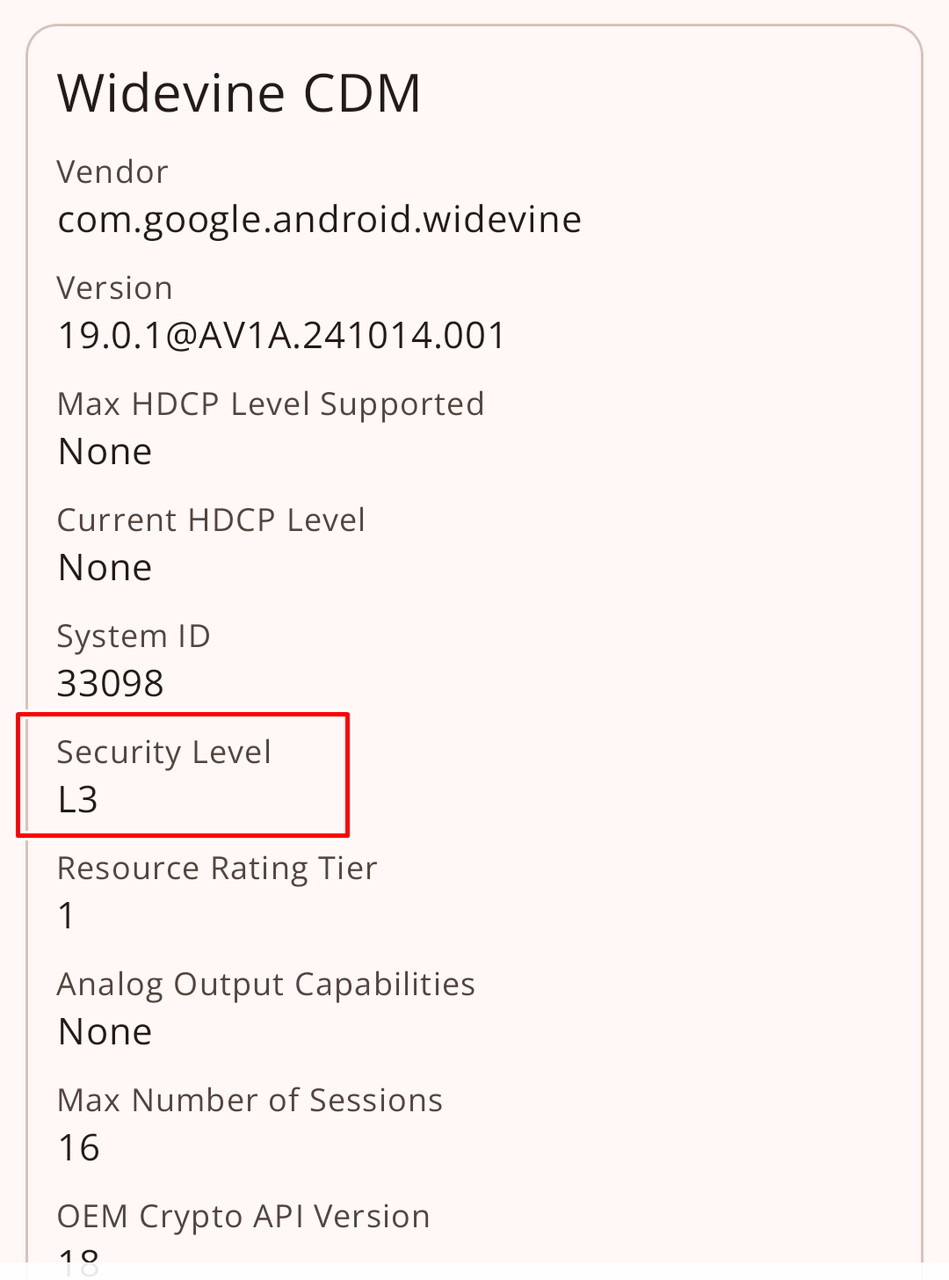 FOSSIBOT F113のWidevine確認画面