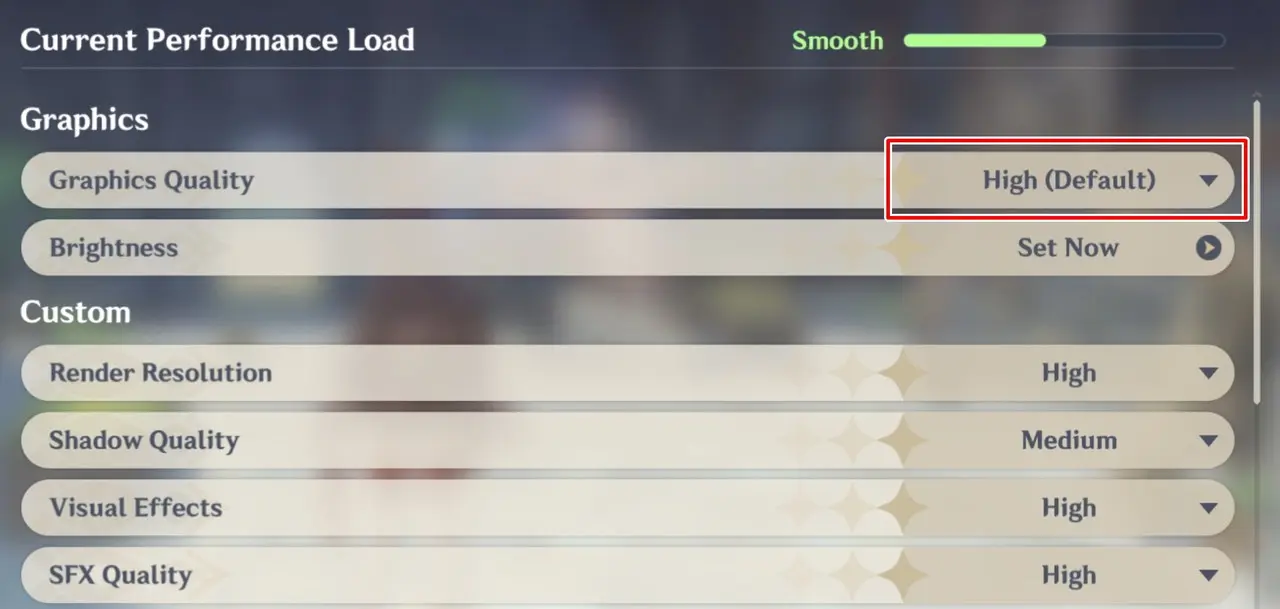 原神の画質設定画面(高)