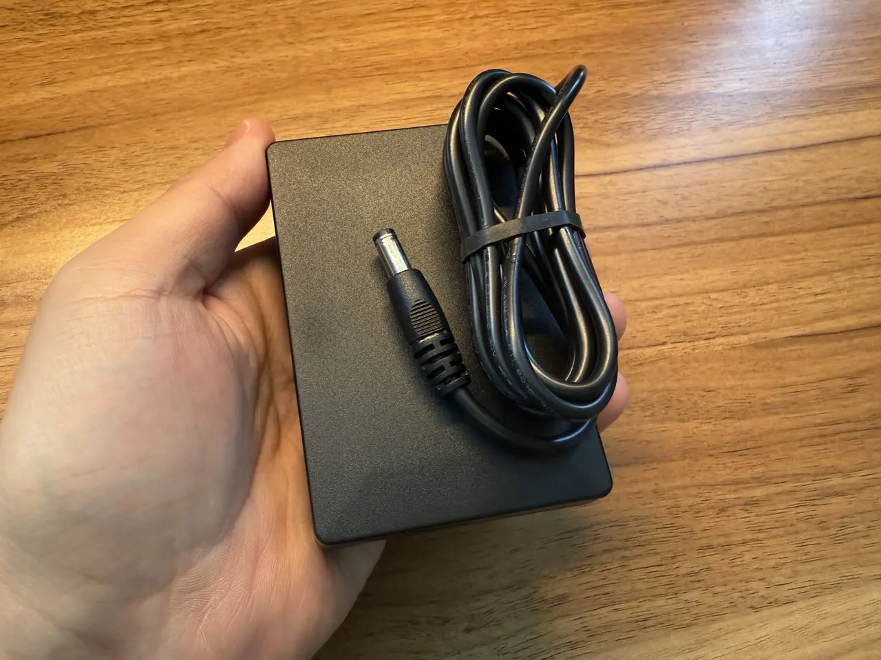 電源アダプタを手に持っている様子