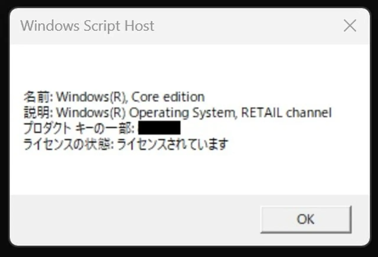 正規ライセンスのWindows 11 Home(リテール版)の結果表示