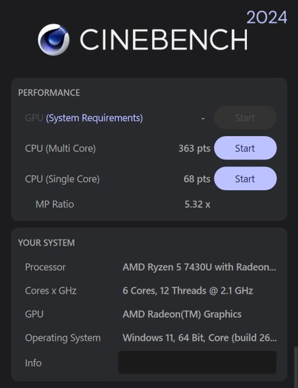 Cinebench 2024の結果