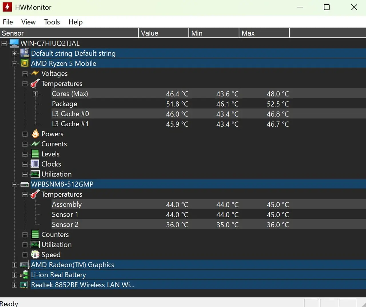 計測値(室温27℃、Cinebenchや3DMarkなど実行後)