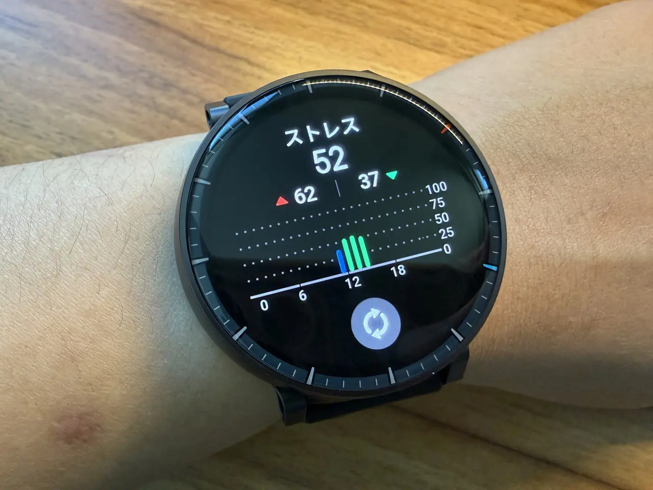 Amazfit Active Maxでストレスを測定している様子