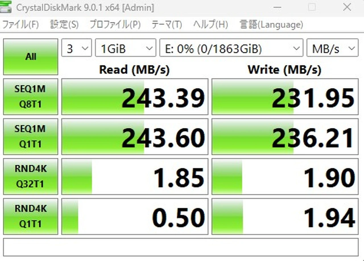 CrystalDiskMarkの結果(HDD2)