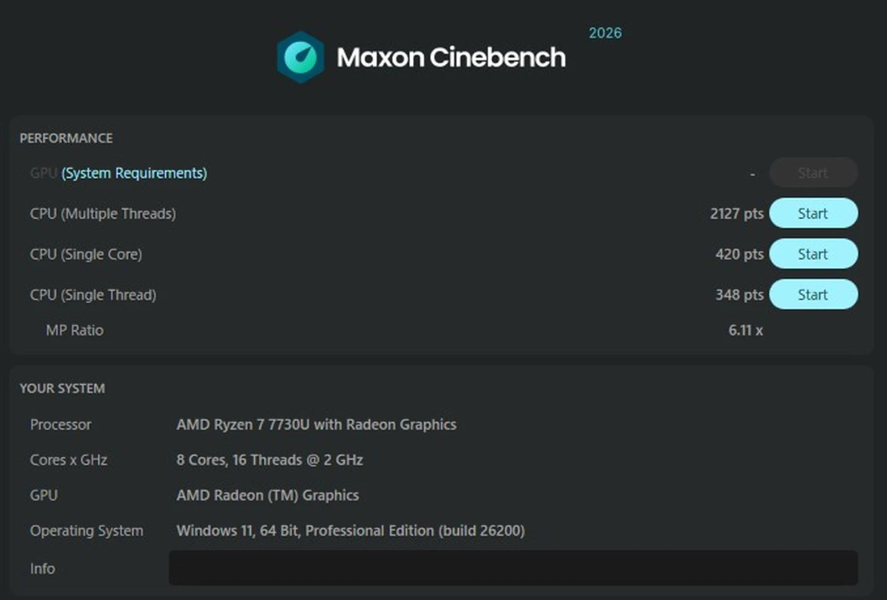 Cinebench 2026の結果