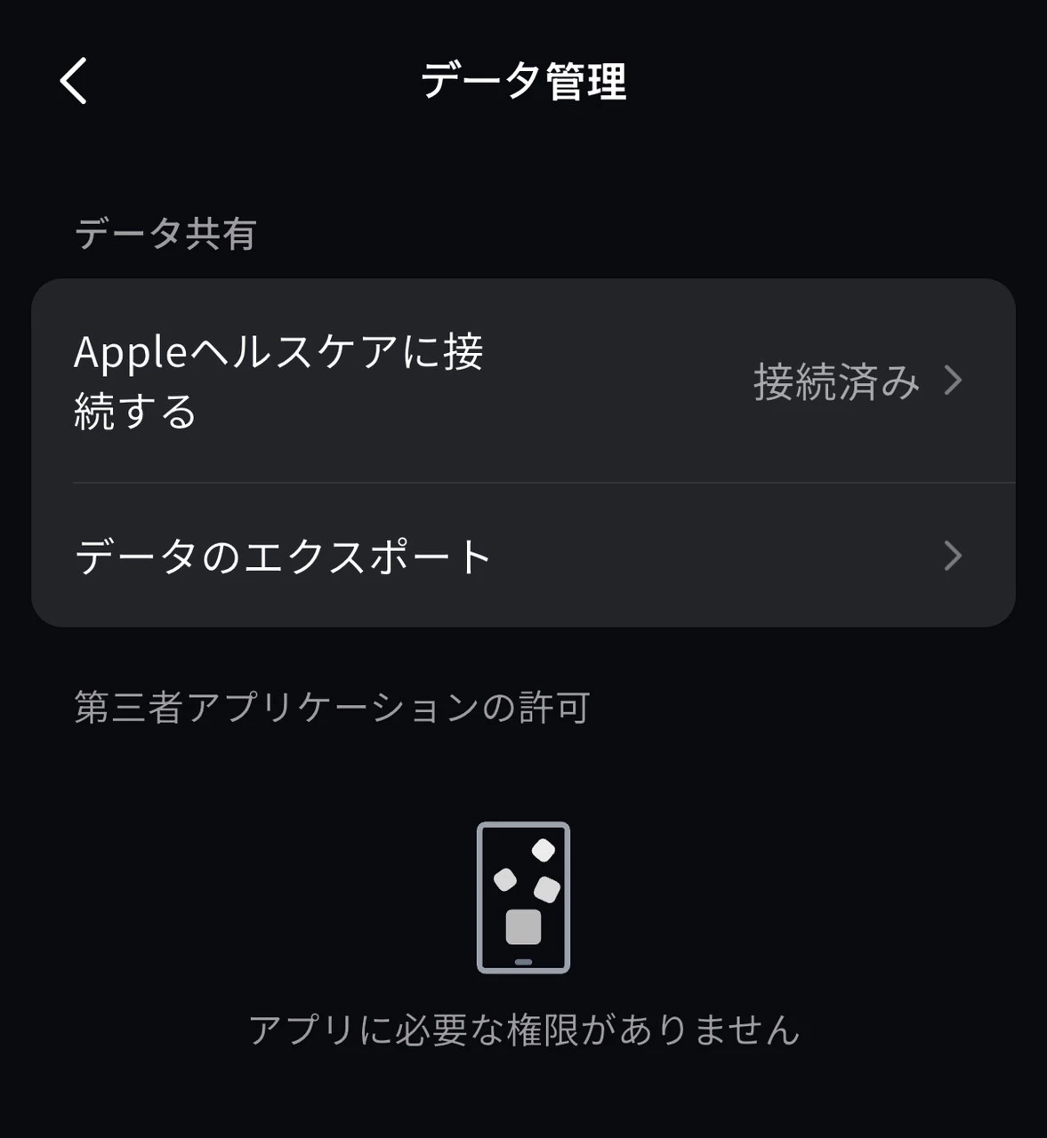 Appleヘルスケアとのデータ共有画面