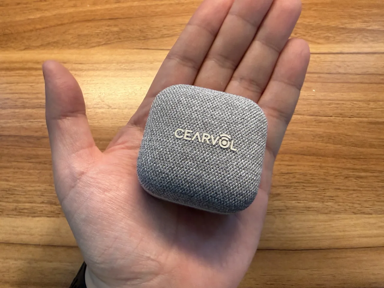 Cearvol Wave Liteのケースを手のひらに載せている