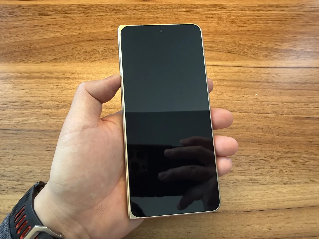 折りたたんだOPPO Find N6を手に持っている