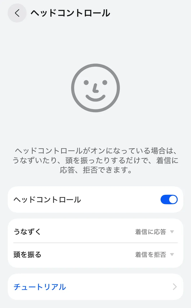 ヘッドコントロールの設定画面