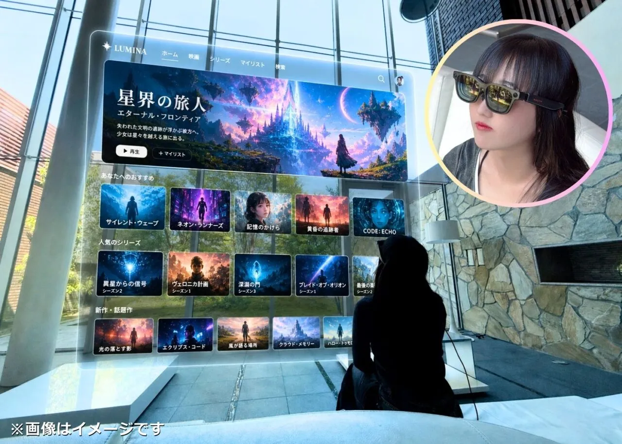 VITURE Luma Ultraを着けて映像を観ている女性