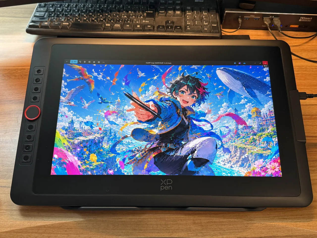 XPPen Artist 15.6 pro V2でアニメ調のイラストを映している