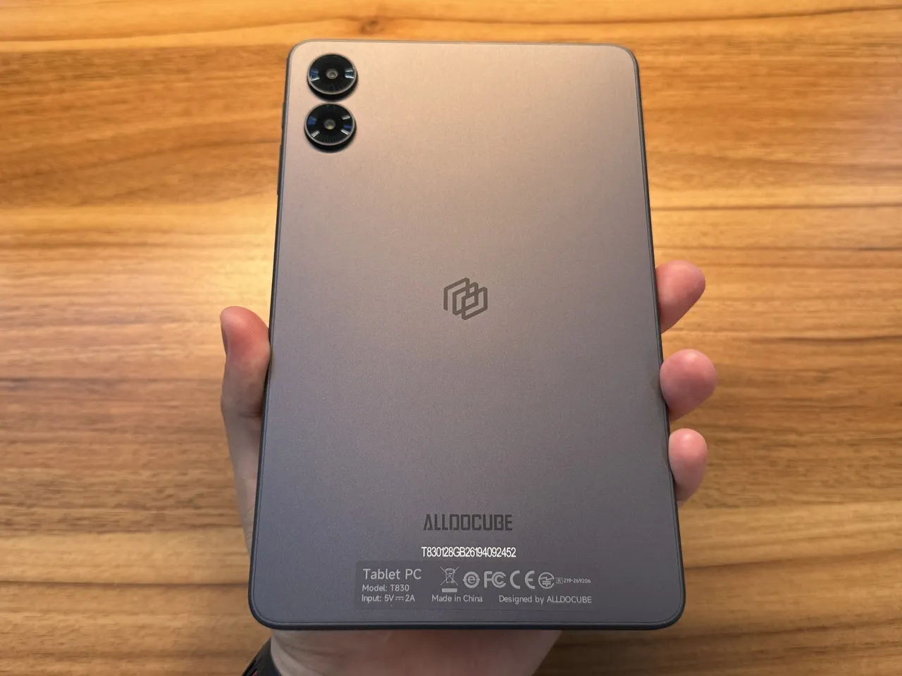 ALLDOCUBE iPlay 80 mini Proを手に持っている(背面)