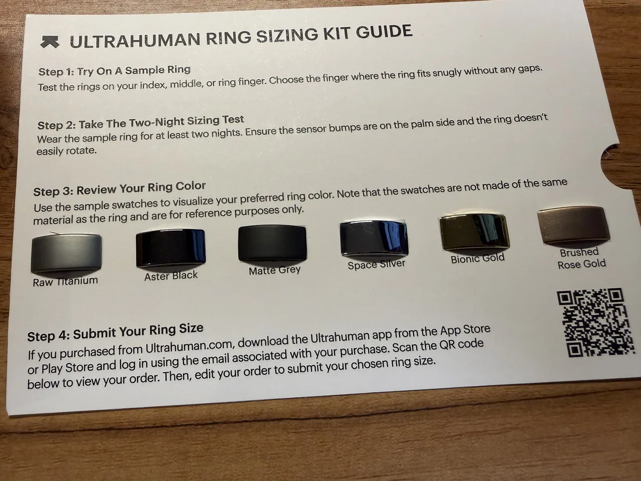 RingConn Gen 3のサイジングキットの素材確認