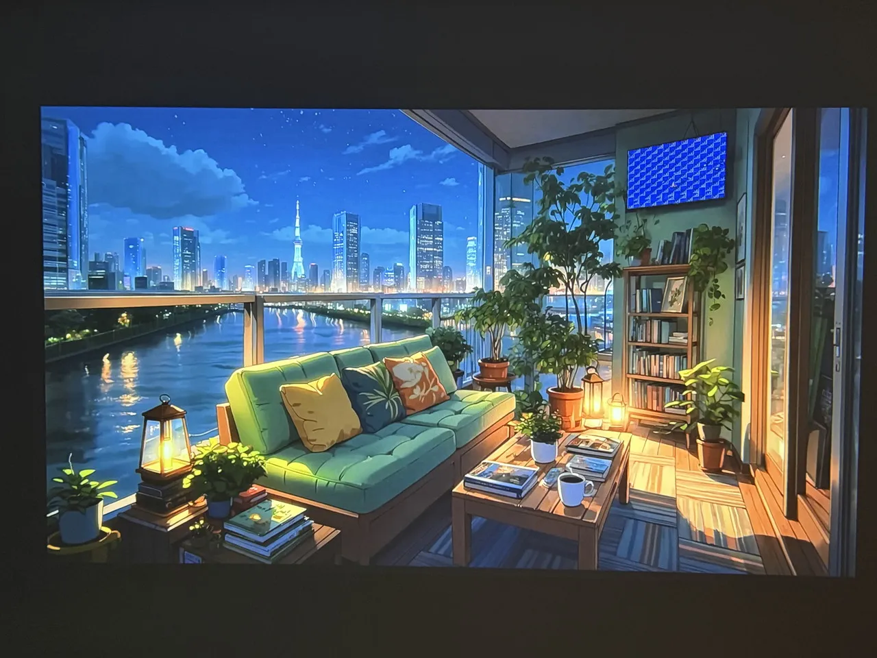 夜間の投影映像(アニメ調)