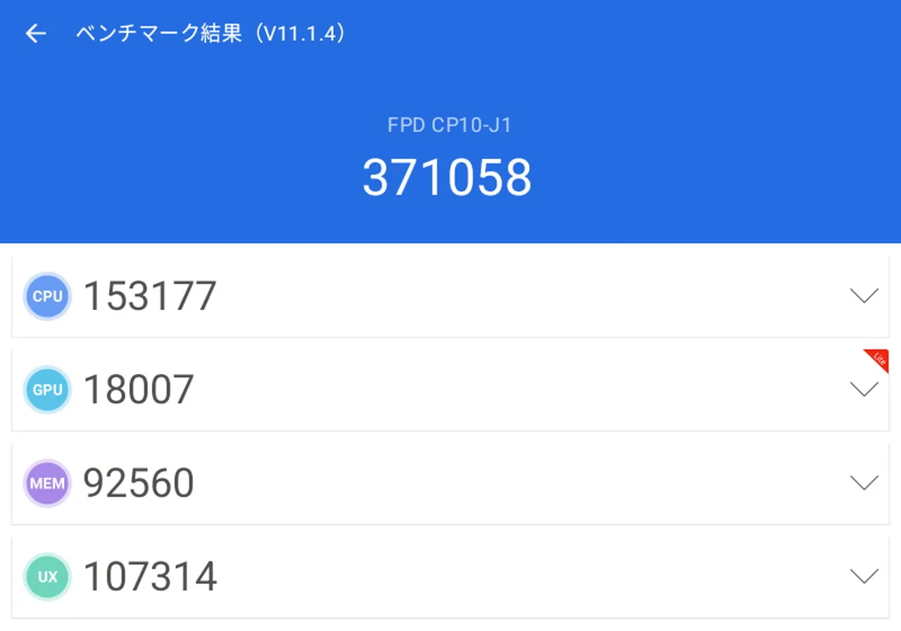 『FPD CP10-J1』のAnTuTuベンチマークテスト結果