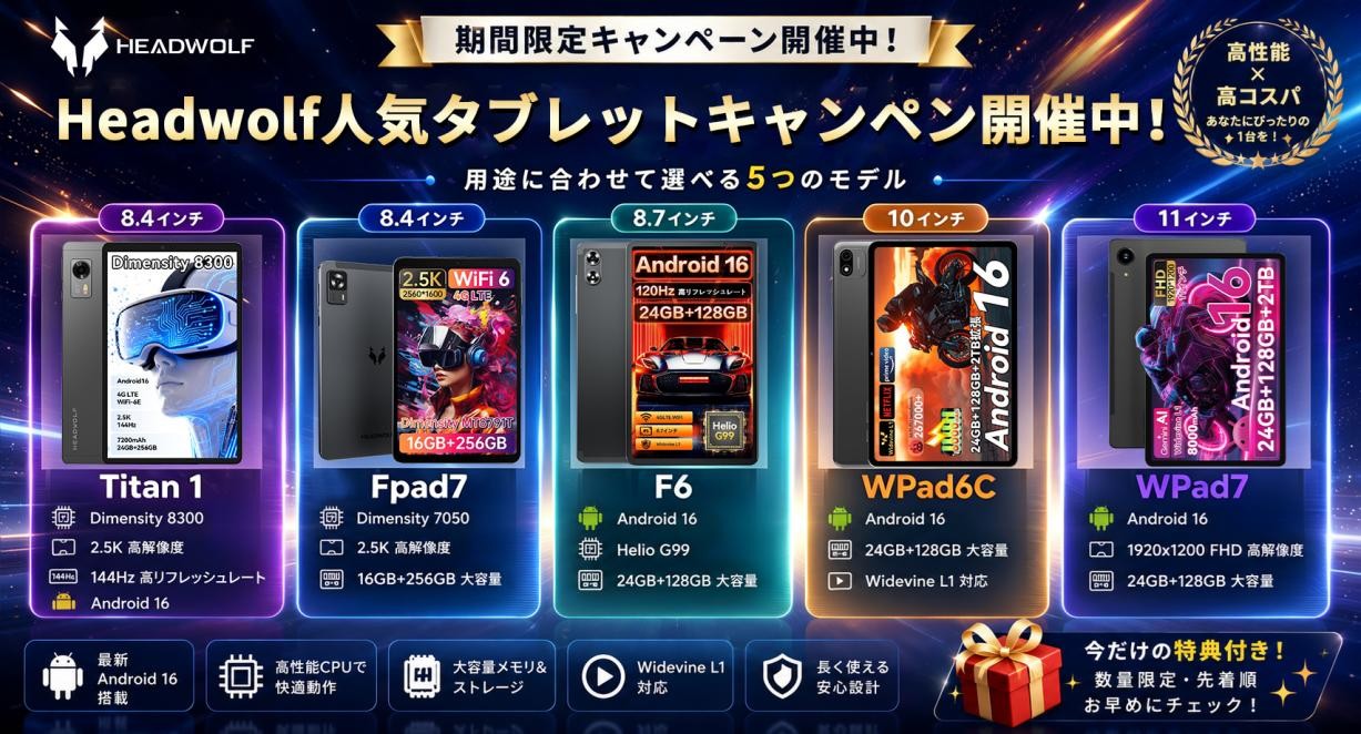 Headwolf人気タブレットが最大約31%OFF！Titan 1・Fpad7など期間限定で