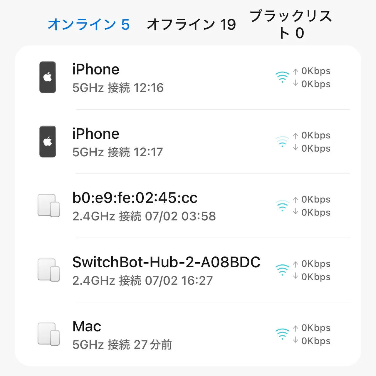 現在接続中の端末一覧