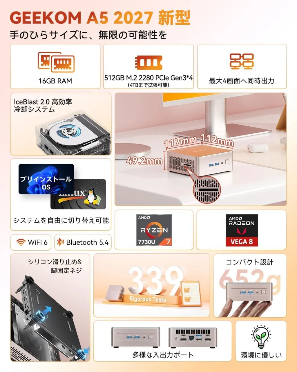 GEEKOM A5 2027のスペック説明