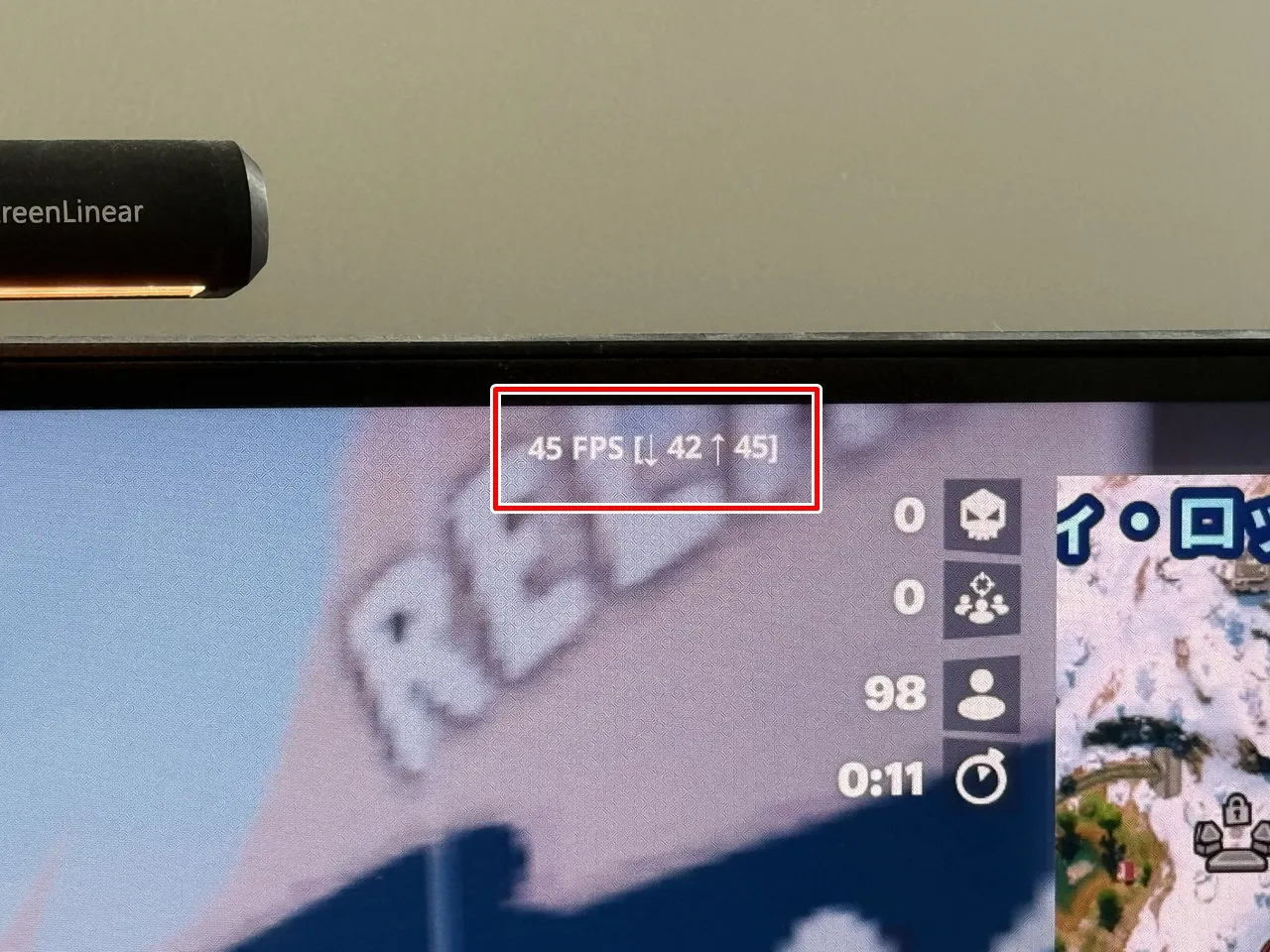 フォートナイトプレイ中のFPS表示
