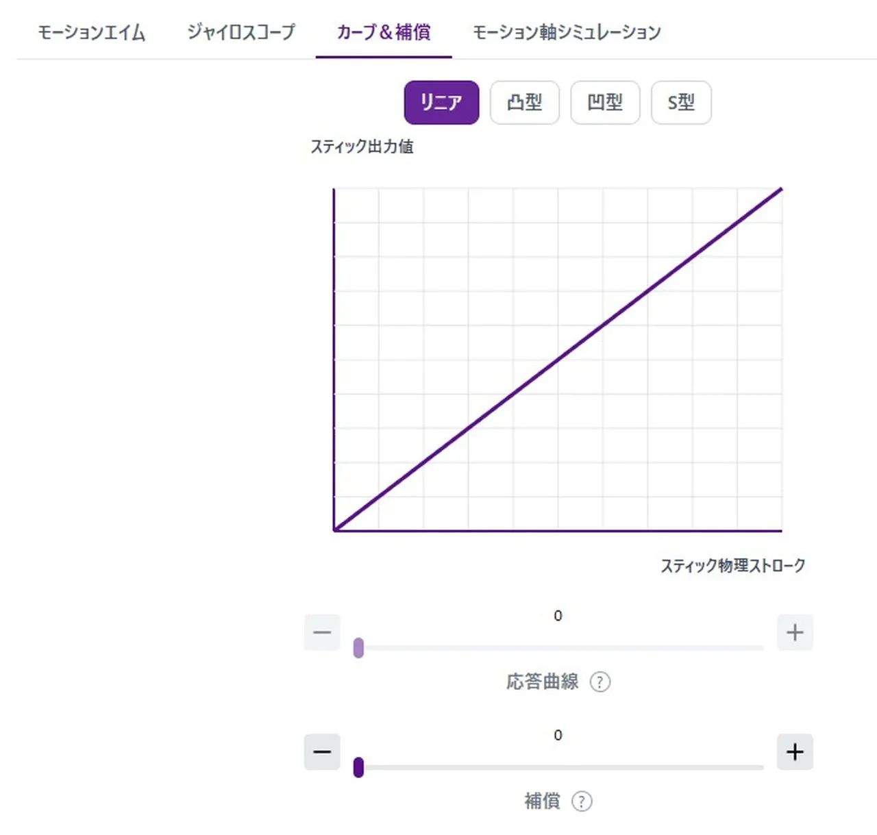 カーブ&補償設定画面