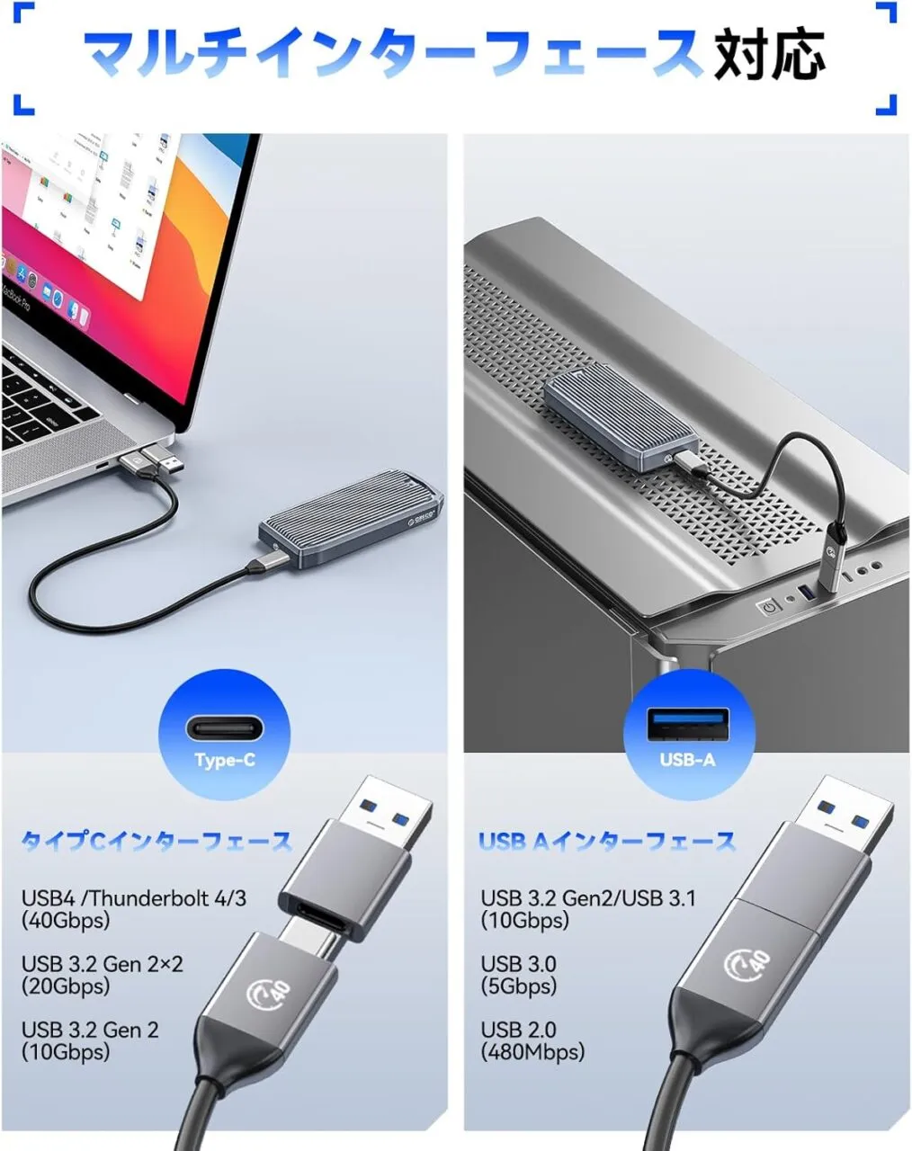 ORICO M.2 SSD 外付けケースのインターフェース
