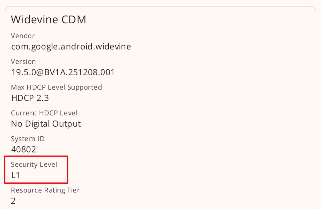 Widevineの確認画面