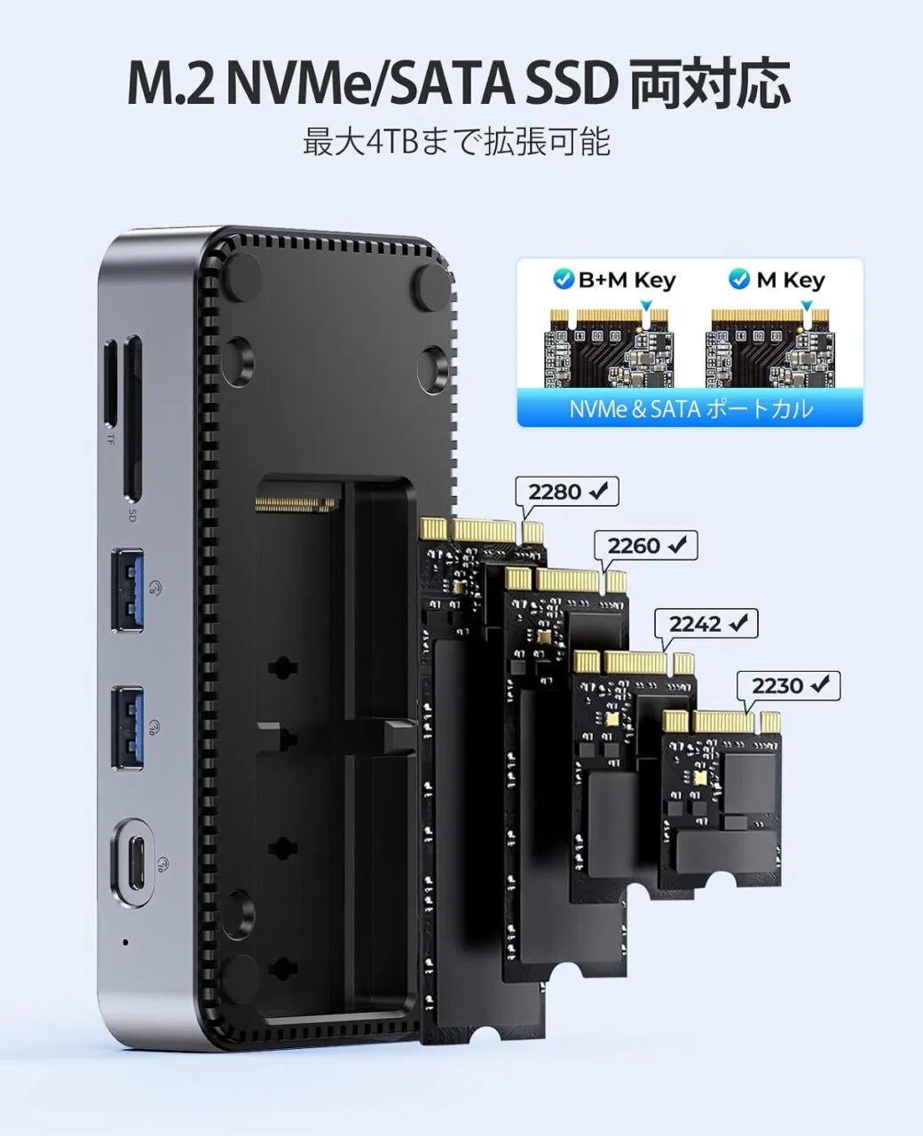 ORICO 10-in-1 M.2 SSD対応ドッキングステーションの拡張性