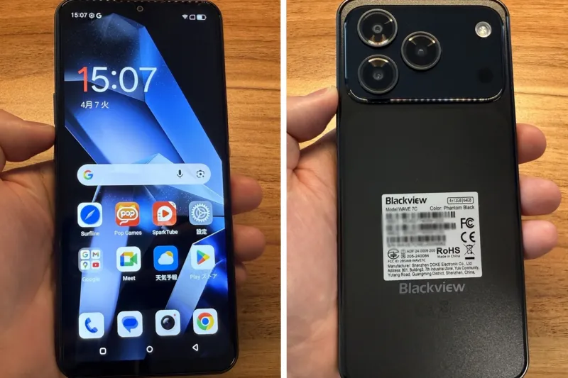 Blackview WAVE 7Cの表面と裏面